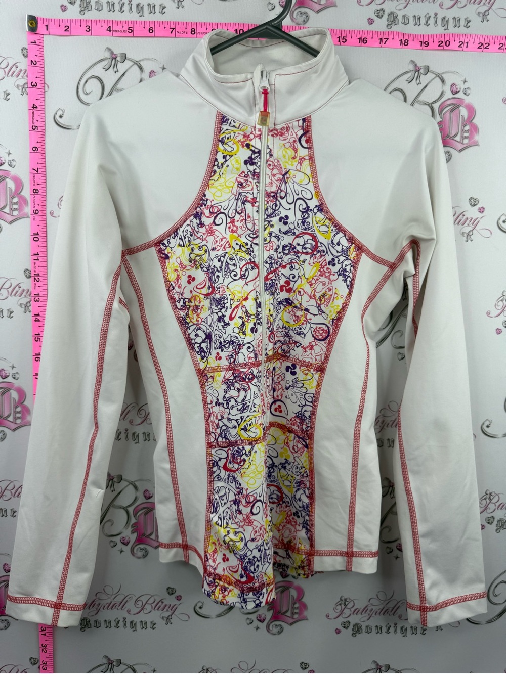 Sweater zip up swirls  White Printed Panel Zip-Up Jacket